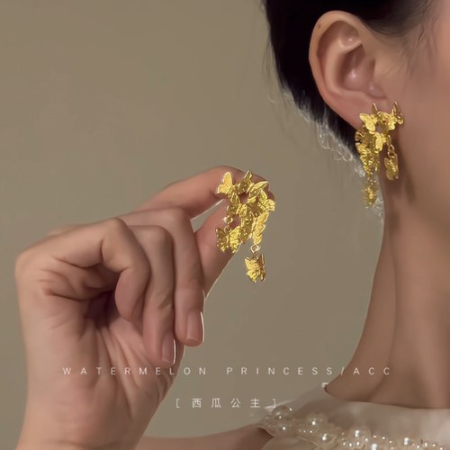 「金蝶飞舞」金色蝴蝶耳环2025新款爆款高级感轻奢小众独特耳饰女