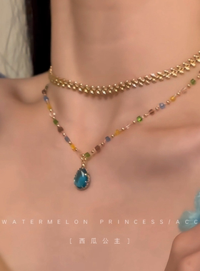 「埃及艳后」双层叠戴项链女款2025新款高级感小众轻奢多彩锁骨链
