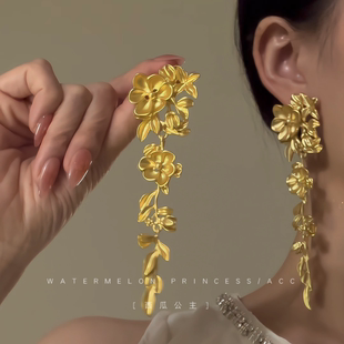 「鎏金雕花」金色花朵耳環女高級感流蘇個性 復古耳飾 夸張氣質法式
