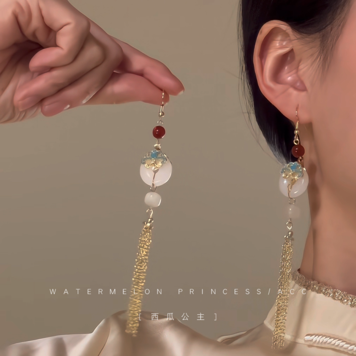 「祥云玉盘」新中式国风耳环女古风高级感流苏旗袍汉服马面裙耳饰