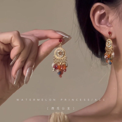 「梦影仙踪」彩色流苏耳环女款2024新款爆款民族风波西米亚风耳饰