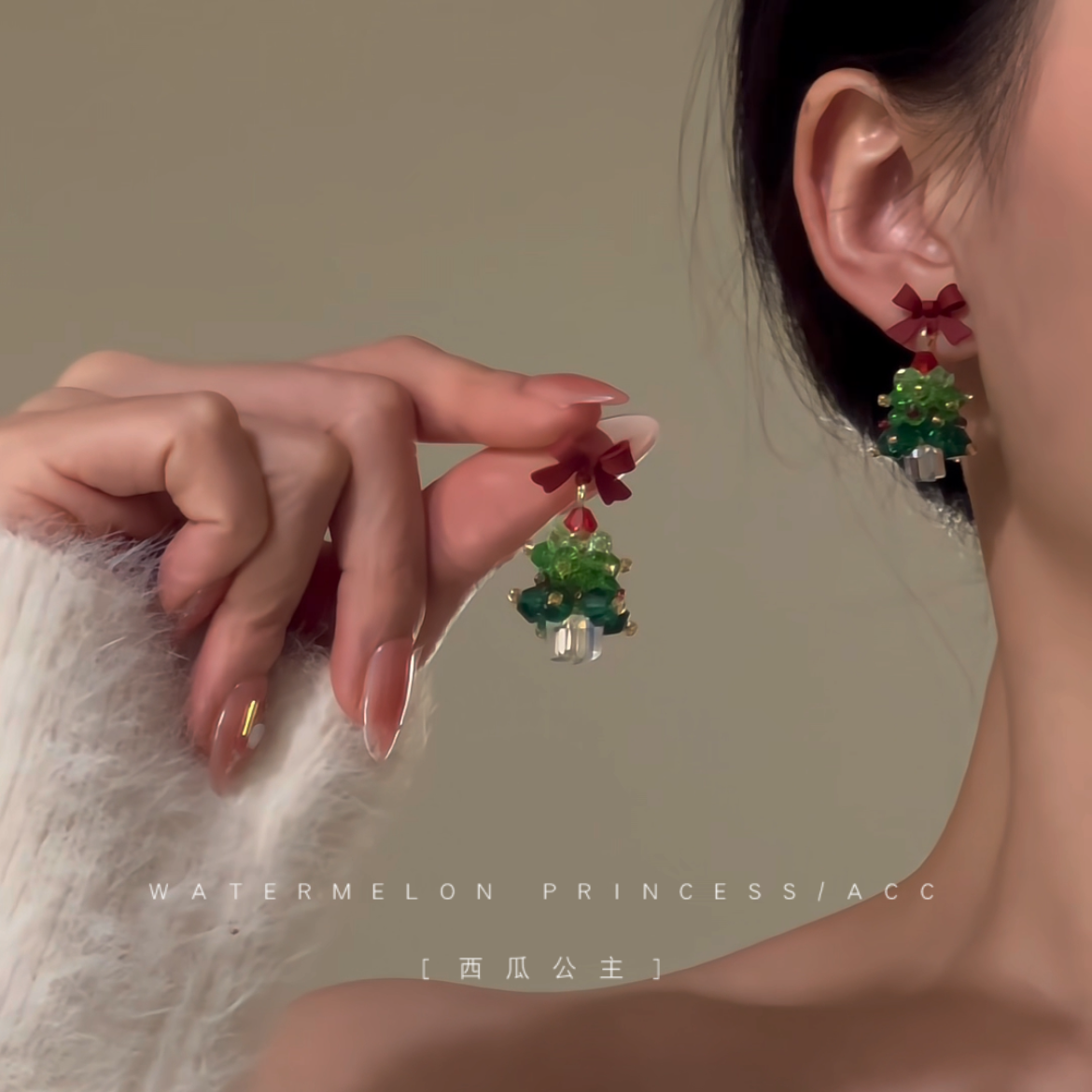 「蝴蝶结圣诞树」圣诞耳环高级感氛围感圣诞节元素配饰秋冬耳饰女