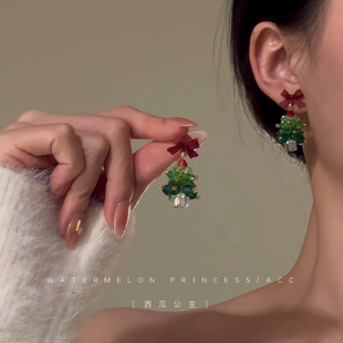 「蝴蝶结圣诞树」圣诞耳环高级感氛围感圣诞节元素配饰秋冬耳饰女