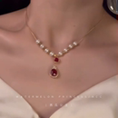 「年会主打项链」轻奢小众项链女款 高级感红色吊坠锁骨链 2025新款