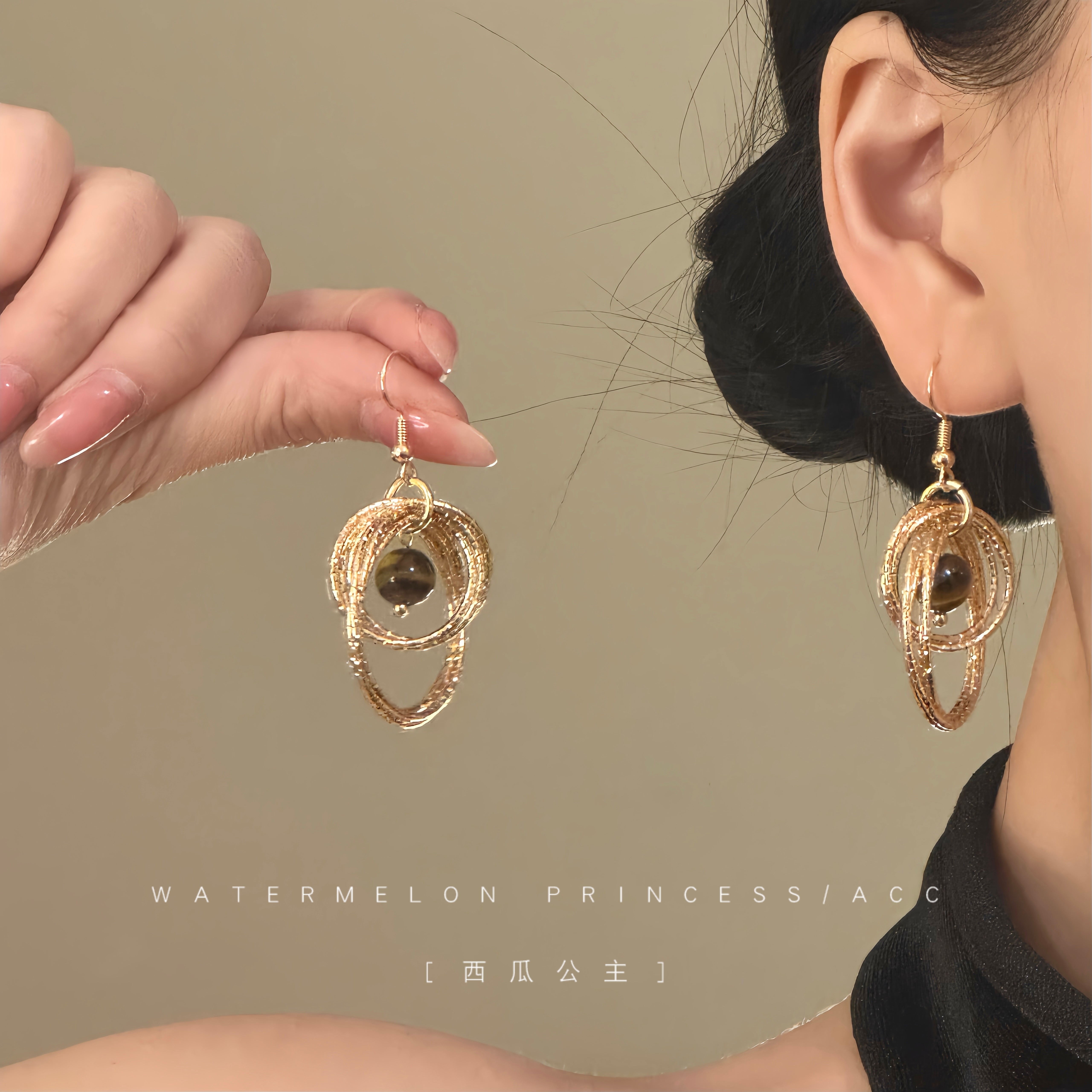 「文艺少女」独特漂亮耳环2026新款爆款高级感金色虎眼石耳饰女,饰品/流行首饰/时尚饰品新,耳环,淘宝优惠券,粉丝福利购,淘宝优惠卷