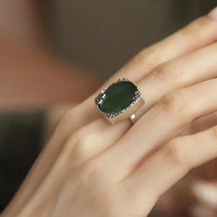 复古圆牌祥云戒指女民族风方形无事牌可调节食指戒气质高级感指环