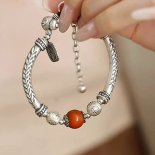 复古铜钱圆珠麦穗半镯手链女款时尚高级感轻奢手镯民族风福珠手环