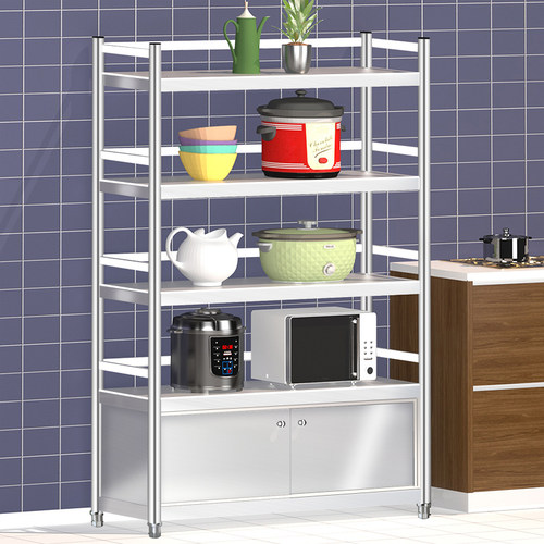 不锈钢厨房置物柜带门落地多层橱柜家用收纳碗柜餐边柜储物货架