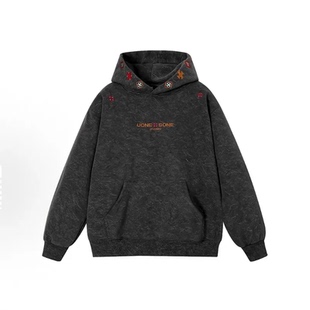 潮流情侣同款 新款 外套 重磅十字架刺绣连帽卫衣女冬季 EST.1985美式