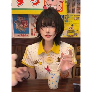 美式甜美风小熊刺绣波点polo衫短袖t恤夏季新款修身显瘦翻领上衣