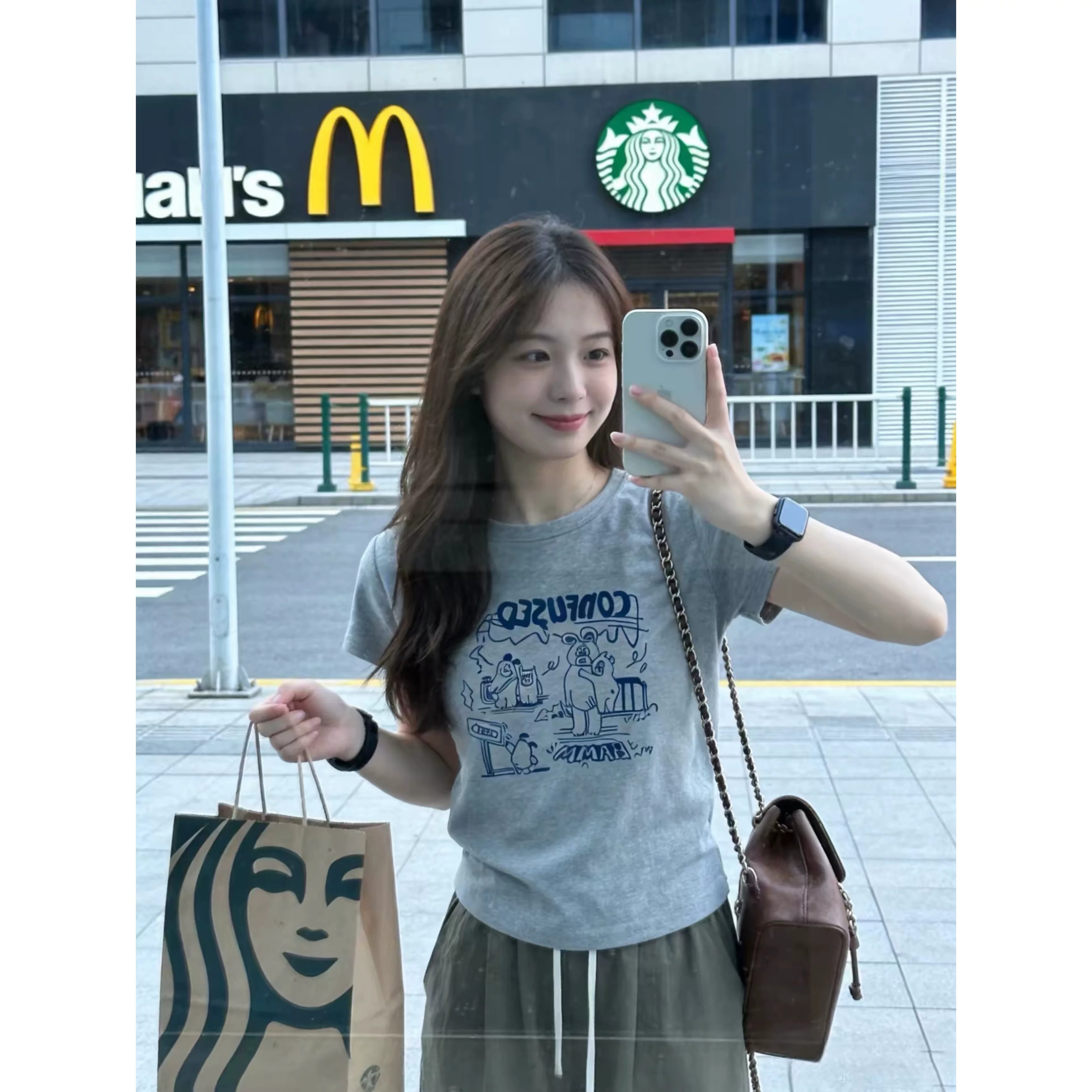 韩系萌趣小熊涂鸦印花短袖t恤女