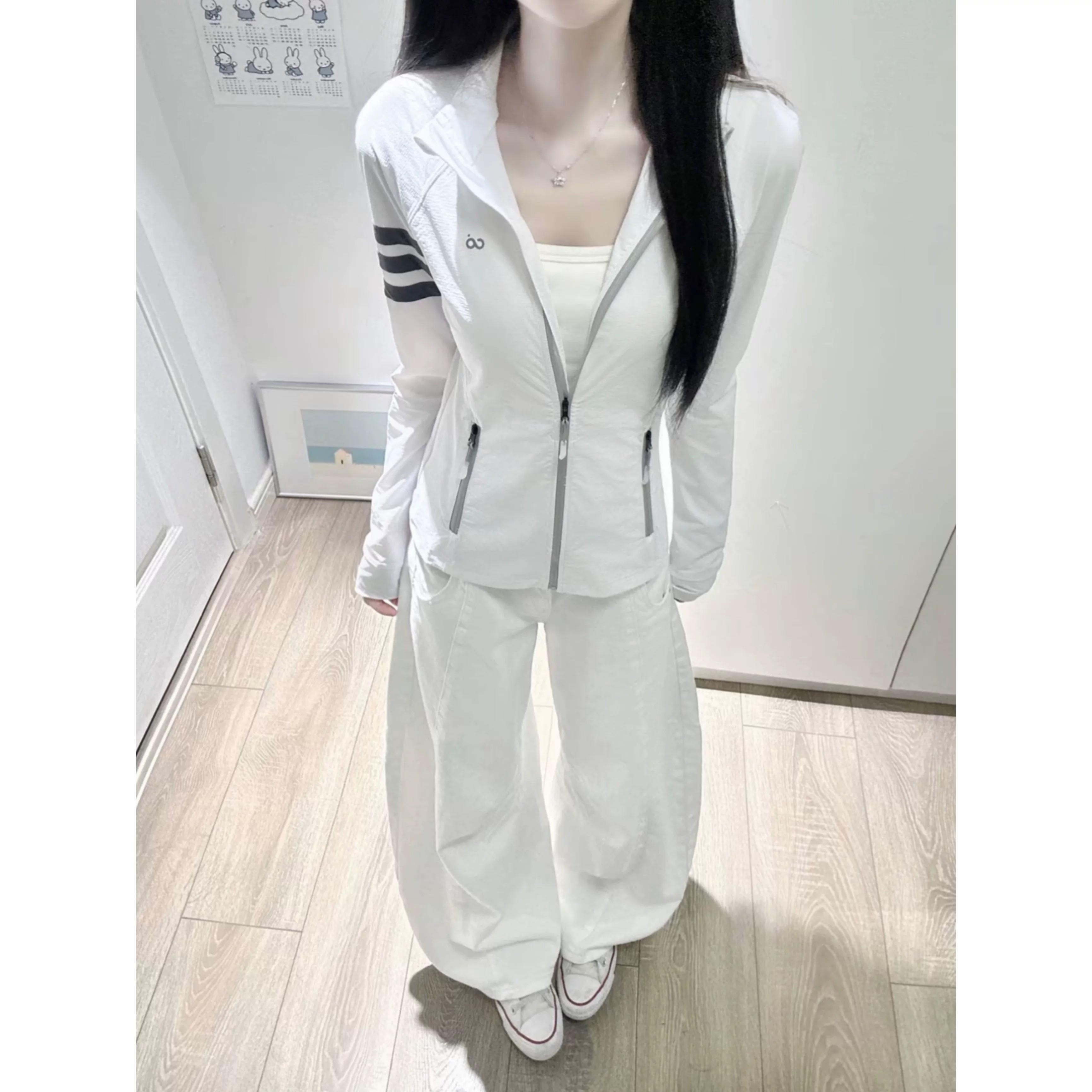 韩系掐腰三条杠防晒衣外套上衣女