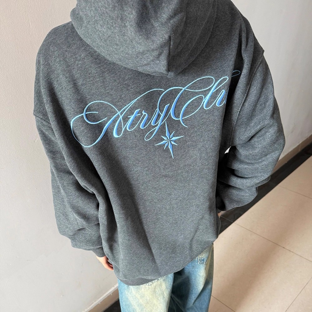 美式潮流痞帅哥特字刺绣连帽卫衣