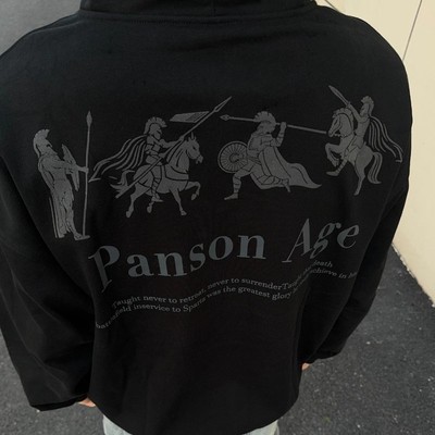 美式撞色斯巴达战马印花连帽卫衣