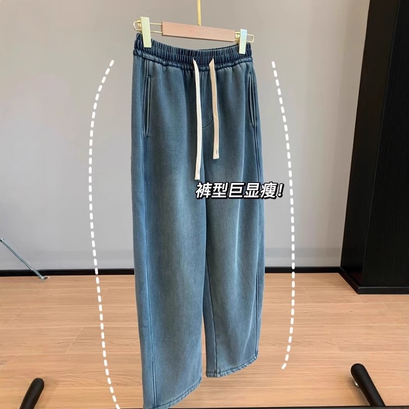 奥特莱斯~清仓捡漏加厚保暖松紧高腰高腰镰刀休闲针织牛仔裤女冬