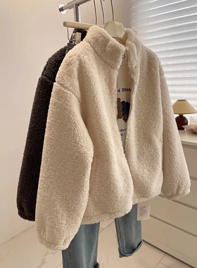 奥特莱斯~清仓捡漏仿羊羔毛加厚休闲拉链夹克立领毛毛外套女冬季