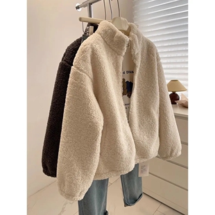 奥特莱斯~清仓捡漏仿羊羔毛加厚休闲拉链夹克立领毛毛外套女冬季