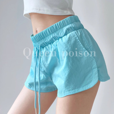 松紧腰低腰开叉阔腿热裤女夏