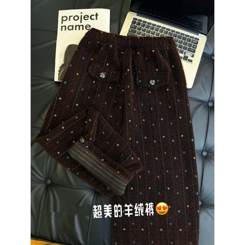 奥特莱斯~撤柜尾单彩纱羊绒裤女韩系加厚毛绒绒羊毛马海毛阔腿裤,女装/女士精品,大码裤装,淘宝优惠券,粉丝福利购,淘宝优惠卷