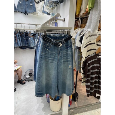 牛仔裤女水洗宽松显瘦直筒七分裤