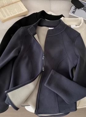 奥特莱斯~品牌余单石墨烯聚温双拉链立领卫衣女秋冬显瘦内搭外套