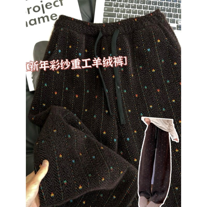 奥特莱斯~折扣大牌彩纱重工羊绒卫裤女绒感保暖垂感微弯刀阔腿裤,女装/女士精品,大码裤装,淘宝优惠券,粉丝福利购,淘宝优惠卷