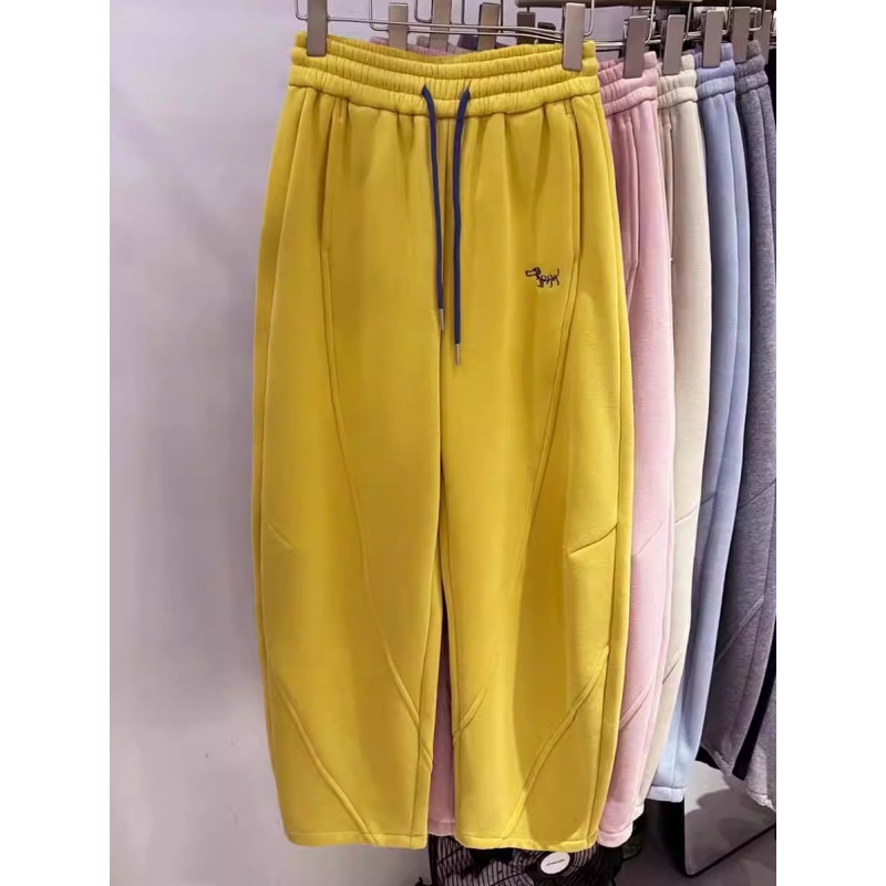 奥特莱斯~清仓捡漏设计感弧形加绒卫裤女刺绣宽松弯刀运动休闲裤