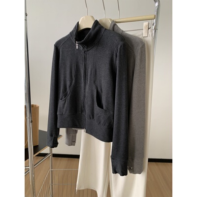 德绒立领双拉链开衫外套女慵懒风