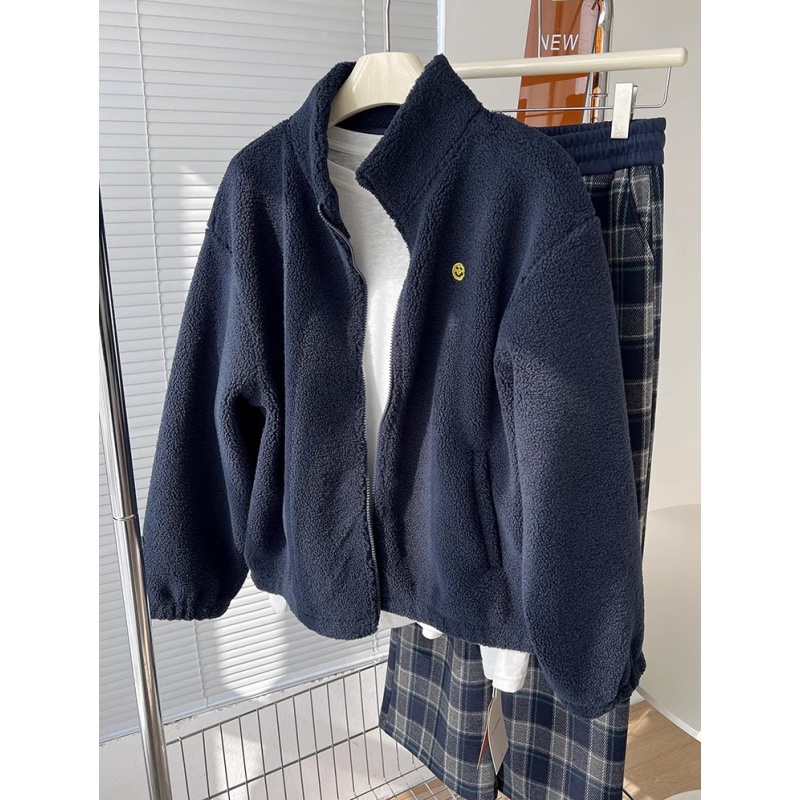 清仓捡漏~品牌余单立领奥粒绒外套女加绒加厚休闲拉链藏青色卫衣