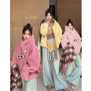 撤柜孤品捡漏清仓韩系巨好看保暖摇粒绒外套女秋冬羊羔毛宽松上衣