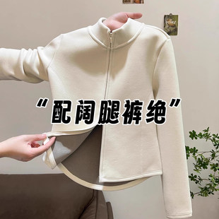 奥特莱斯~撤柜大牌德绒加厚立领打底衫女内搭保暖双拉链卫衣开衫