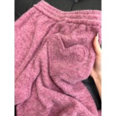 奥特莱斯 秋冬加厚毛绒绒保暖卫裤 专柜特价 梅子色爱心口袋直筒裤