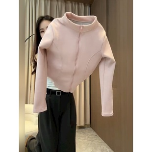 上衣 欧货粉色双面绒立领卫衣外套女冲锋衣开衫 奥特莱斯 大牌特价