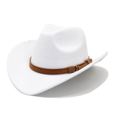 白色藏族礼帽少数民族风毛呢西部牛仔礼帽男女骑术帽 Cowboy Hat