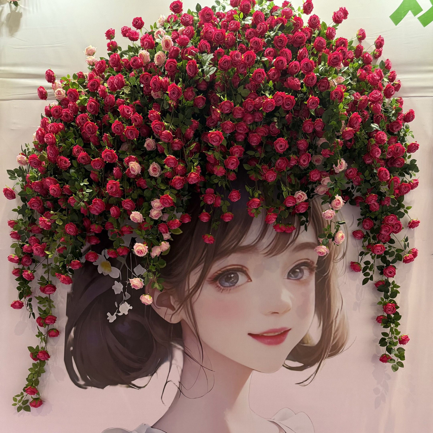 小女孩拍照墙立体绘装饰头像假花造景网红打卡花墙蔷薇月季仿真花