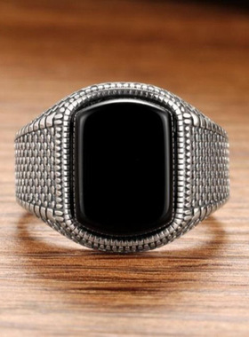 新品可调节大小个性潮复古黑玛瑙