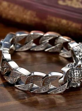 新款豹子马尾编织双豹头镀银手链