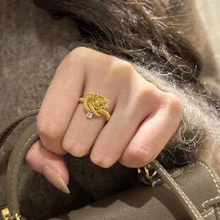 镀925银新品新款玫瑰与蛇戒指轻奢高级感玫瑰花灵蛇戒指女新款精