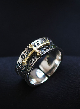 新款复古分色十字架戒指潮流个性