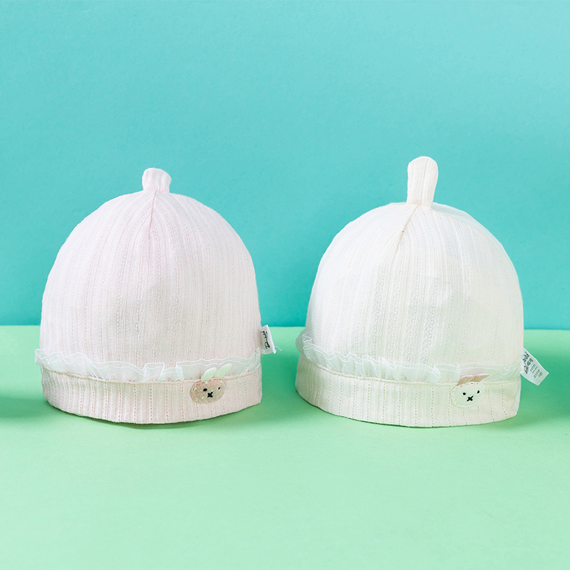 嘟嘟啦棉花边婴儿卡通翻边套头帽
