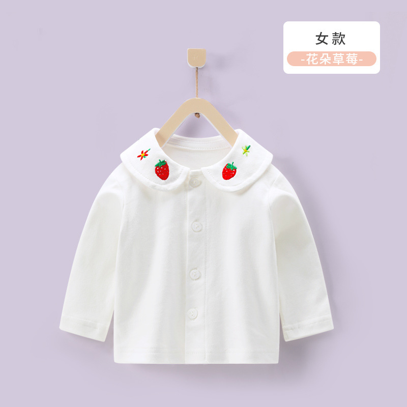 品牌折扣童装秋季男童白色女童长袖上衣宝宝韩版翻领衬衫棉开衫