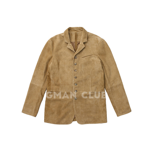 FotiGmanClub 休闲真皮衣外套男 复古牛角单排多扭扣绒面皮皮西装