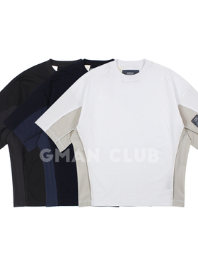 FotiGmanClub HOOLYWOOD风格军事贴标接拼宽松休闲男士短袖TEE恤