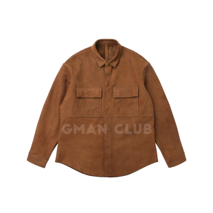 夹克宽松外套男 式 FotiGmanClub 复古麂牛皮大口袋翻领真皮衣衬衫