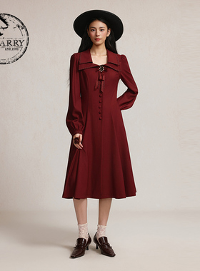 D-HARRY/迪哈利2026春季新款优雅收腰深红色连衣裙DH261J91071B