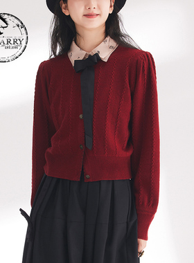 D-HARRY/迪哈利春秋新款可拆卸领花红色开衫毛织DH241C96989D