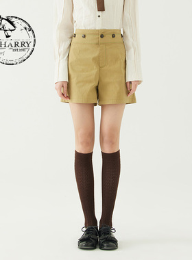 【明星同款】D-HARRY/迪哈利复古英伦通勤卡其色短裤DH232L96056D