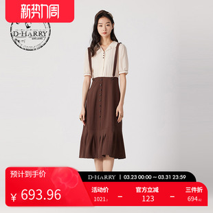 复古可拆卸背带拼色连衣裙DH242J97127D 迪哈利夏新款 HARRY