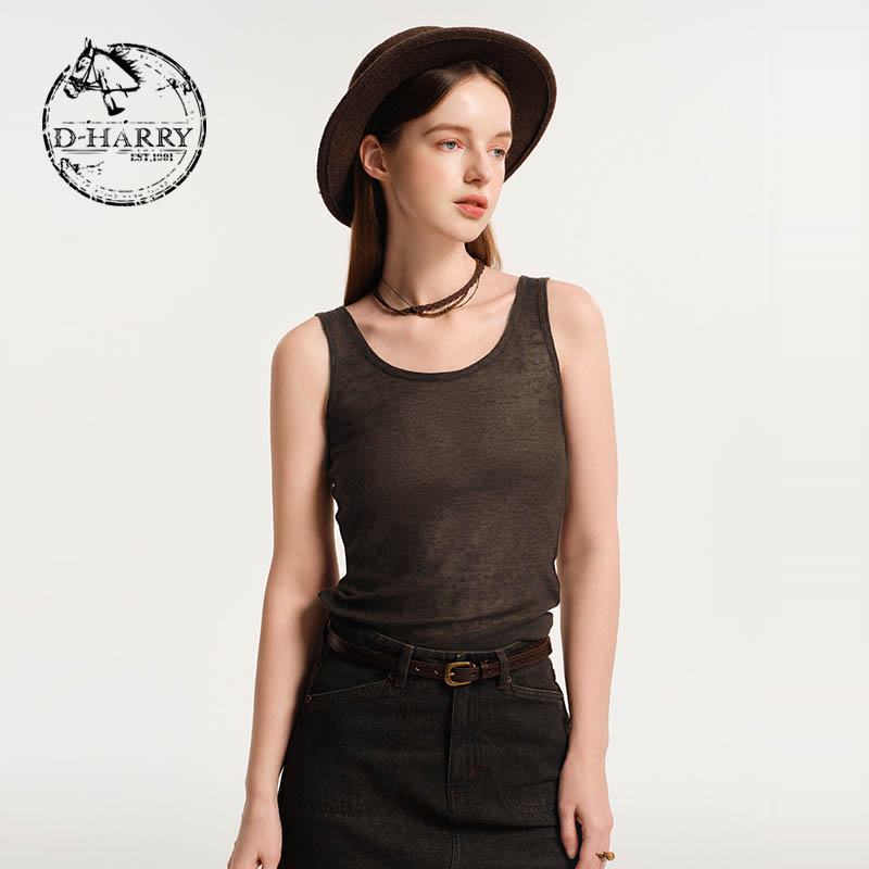 D-HARRY/迪哈利圆领咖色刺绣背心