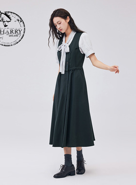 D-HARRY/迪哈利新款休闲通勤绿色无袖连衣裙DH233J96335D